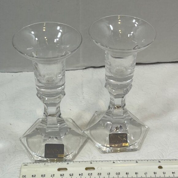 VTG MIKASA Countess Crystal Candleholders Set of 2 Original Box 5.5" Tall - Picture 8 of 11